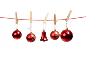 Christmas tree ornaments on the clothesline