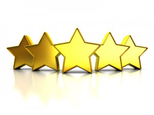 3d illustration of golden stars rating symbol, over white background